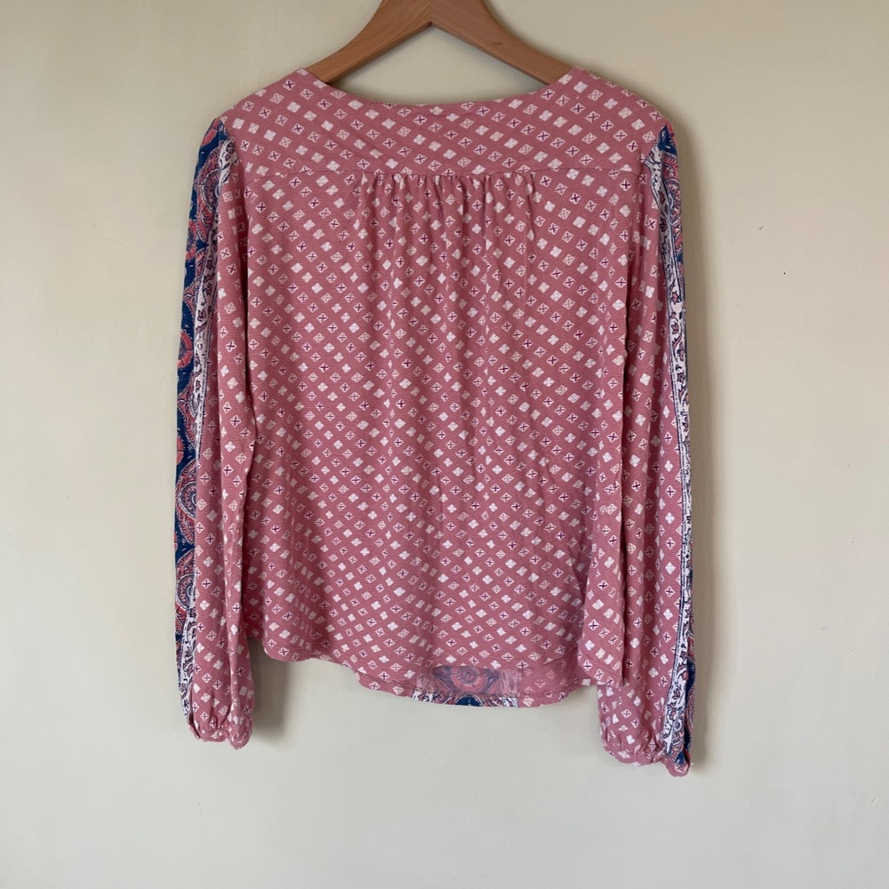 Lucky Brand dusty rose and blue peasant smock top, side medium - Picture 7 of 15